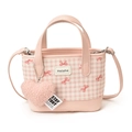 Pink checkered girl's bucket bag with cute bow prints and heart plush pendant - Large / Pink