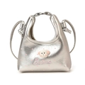 Mini sac à main argenté métallisé avec tête de chiot en peluche et cœurs roses - Argenté