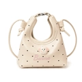 Mini sac à main beige avec cœurs noirs et tête de chien en peluche pour enfant - Blanc