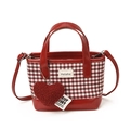 Mini red gingham bucket bag for girls with plush heart charm and red leather strap - Large / Red