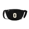 Kids black crossbody chest bag with white number 0 patch and contrast buckle strap - Letter O