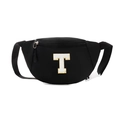Kids black nylon chest bag featuring a white towel-embroidered T letter and buckle - Letter T