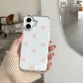 Detalle de lazos 3D y perlas en funda transparente brillante para iPhone - iPhone 17 Pro Max / Marco Galvanizado Perla Rosa Amarillo Nudo