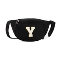 Kids black nylon chest bag with white embroidered letter Y and adjustable buckle strap - Letter Y