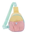 Kids colorful macaron contrast drawstring crossbody chest bag with adjustable strap - Pink