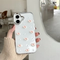 Detail of white glossy iPhone case with 3D pink bow and heart-shaped camera ring - iPhone 17 Pro Max / Electroplated Frame Pearl Rose Pink Knot