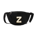 Kids black crossbody bag with white towel-embroidered letter Z and adjustable strap - Letter Z