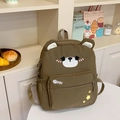 Dark brown cartoon bear backpack for kids with 3D ears and multiple storage pockets - Brown