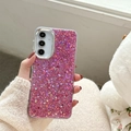 Custodia glitter rosa per Samsung Galaxy con cornice protettiva in metallo per fotocamera - A16 / Cornice Galvanizzata - Colla a Goccia con Glitter Colorati N. 9