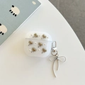 Detail of glitter AirPods case with silver hearts, pearls and bow pendant - AirPods 1/2 Gen / Silver Bead Lava Heart-With Pendant