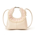Mini borsa beige crema per bambine con volant a quadretti rosa e pizzo delicato - Bianco