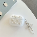 Detail of AirPods Pro case with silver bow pendant and pearlescent glitter finish - AirPods 1/2 Gen / Silver Bead Mini Butterfly-With Pendant