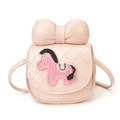 Roze schoudertas voor meisjes met cartoon pony, gewatteerd patroon en grote decoratieve strik - Roze