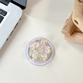 Close-up of floral phone socket with colorful sequins and transparent resin detail - Magnetic Macaron Sequin Sakura No. 8