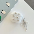 Glittery transparent AirPods case with silver heart detail and bow pendant accessory - AirPods 1/2 Gen / Silver Bead Mini Heart-With Pendant