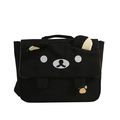 Zaino nero per bambini capiente con orso cartone animato, orecchie 3D e ricami oro - Nero