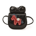 Mini zwart gewatteerde crossbodytas voor kinderen met ponyborduurwerk en grote strik - Zwart