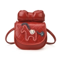 Mini sac bandoulière rouge matelassé pour enfants avec broderie cheval et grand nœud - Rouge