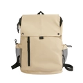 Minimalistischer cremeweißer Kinderrucksack mit schwarzen Riemen und Netztaschen - Beige