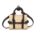 Mini bolso bicolor con asas y bandolera en beige y marrón con textura de cuero saffiano - Café Beige