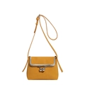 Yellow faux leather crossbody bag with lychee texture and silver double bead clasp closure - Yellow