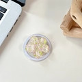 Rosa Pailletten-Blumen-Telefonständer auf Schreibtisch mit Laptop und Deko - Magnetisch Macaron Pailletten Sakura Nr. 2