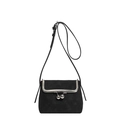 Minimalist black crossbody bag with vintage silver metal frame clasp and adjustable strap - Black