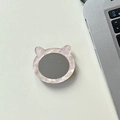 Supporto cellulare a orecchie di gatto con cornice perlata e specchio integrato - Impugnatura Trasparente - Specchio Gatto Conchiglia - Rosa