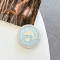 Macro view of blue glitter phone grip with rhinestones and dolphin heart design - White Zirconia-Blue (Magnetic Glitter Dolphin Mirror)