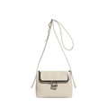 Retro off-white kiss-lock crossbody bag with lychee texture leather and silver hardware - White