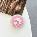 Macro view of pink glitter phone grip with white dolphin design and crystal rhinestone trim - White Zirconia-Rose Red (Magnetic Glitter Dolphin Mirror)