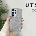Detailed view of shiny silver glitter sequins on case for Samsung Galaxy S25 S24 - Electroplated Frame-Colorful Sequin Epoxy-No. 16 / Samsung A16