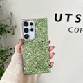 Detail of Samsung Galaxy Ultra case with sparkling green and gold glitter texture - Electroplated Frame-Colorful Sequin Epoxy-No. 11 / Samsung A16