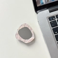 Macro shot of rhinestone dolphin mirror phone grip holder with iridescent pink pearly frame - Transparent Grip - Shell Stone Mirror - Pink