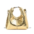 Mini bolso acolchado dorado metalizado para niños con asa y cadena de plata - Dorado