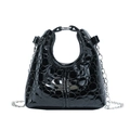 Mini black glossy patent leather shoulder bag for kids with textured embossed pattern - Black
