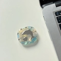 Detail of dolphin mirror phone grip with pearlescent finish and rhinestone embellishments - Transparent Grip - Marbled Square Dolphin Mirror - Green