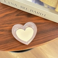 Macro shot of purple glitter heart-shaped phone grip mirror on a wooden desk - Heart Mirror Stand / Pearl Brown
