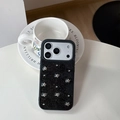 Close-up of black glitter phone case with silver stars on a coffee cup tray - Silver Bead Five-pointed Star / Black / iPhone 17 Promax