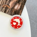 Close-up of red dolphin and heart phone grip with sparkling glitter and rhinestones - White Zirconia-Red (Magnetic Glitter Dolphin Mirror)