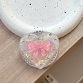 Detail of heart-shaped magnetic phone holder with pink bow and inlaid rhinestones - (White Rhinestone) Magnetic - Shell Heart - Jelly Bow / Rose Red