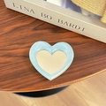 Macro shot of blue glitter heart phone socket mirror on a rustic wooden table background - Heart Mirror Stand / Pearlescent Blue