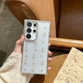 Detail of glitter phone case with silver crown and pearl beads for Samsung Galaxy - Samsung A16 / Electroplated Frame-Glitter Drip Glue-Silver Bead Crown