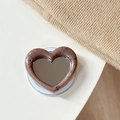 Macro shot of heart-shaped magnetic phone grip with brown marble texture and makeup mirror - Magnetic Heart Mirror Ink Splash-Coffee