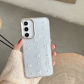 Clear glitter phone case for Samsung S25 Ultra with white bow and pearl decorations - White / Samsung A16