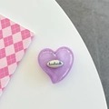 Detail of purple glitter heart phone grip with handmade silver metal plaque on top - Purple Glitter