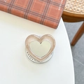 Detail of glitter resin heart phone grip with built-in makeup mirror and white base - Coffee