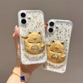 Custodia iPhone gatto della fortuna Maneki-neko con foglie d'oro e rilievo 3D oro - Resina Foglia d'Oro Gatto della Fortuna Grande / iPhone 17 Pro Max