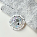 Macro view of magnetic glitter phone grip with a black bear and starry sequins - Colorful Bear Mirror No. 14 (Magnetic Gift)