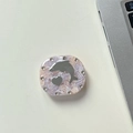 Purple marble rhinestone phone grip with heart dolphin mirror and foldable socket - Transparent Grip - Marbled Square Dolphin Mirror - Purple White